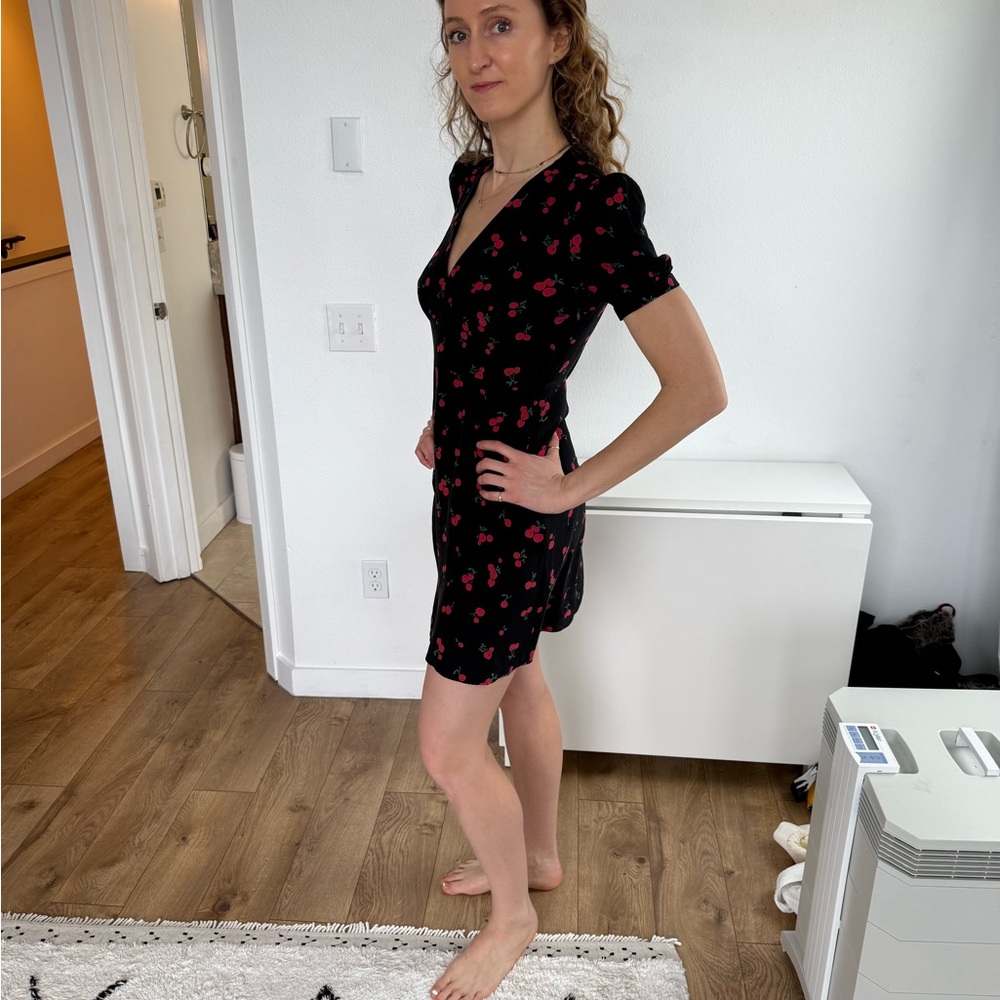 100% Silk Black Floral Mini Dress